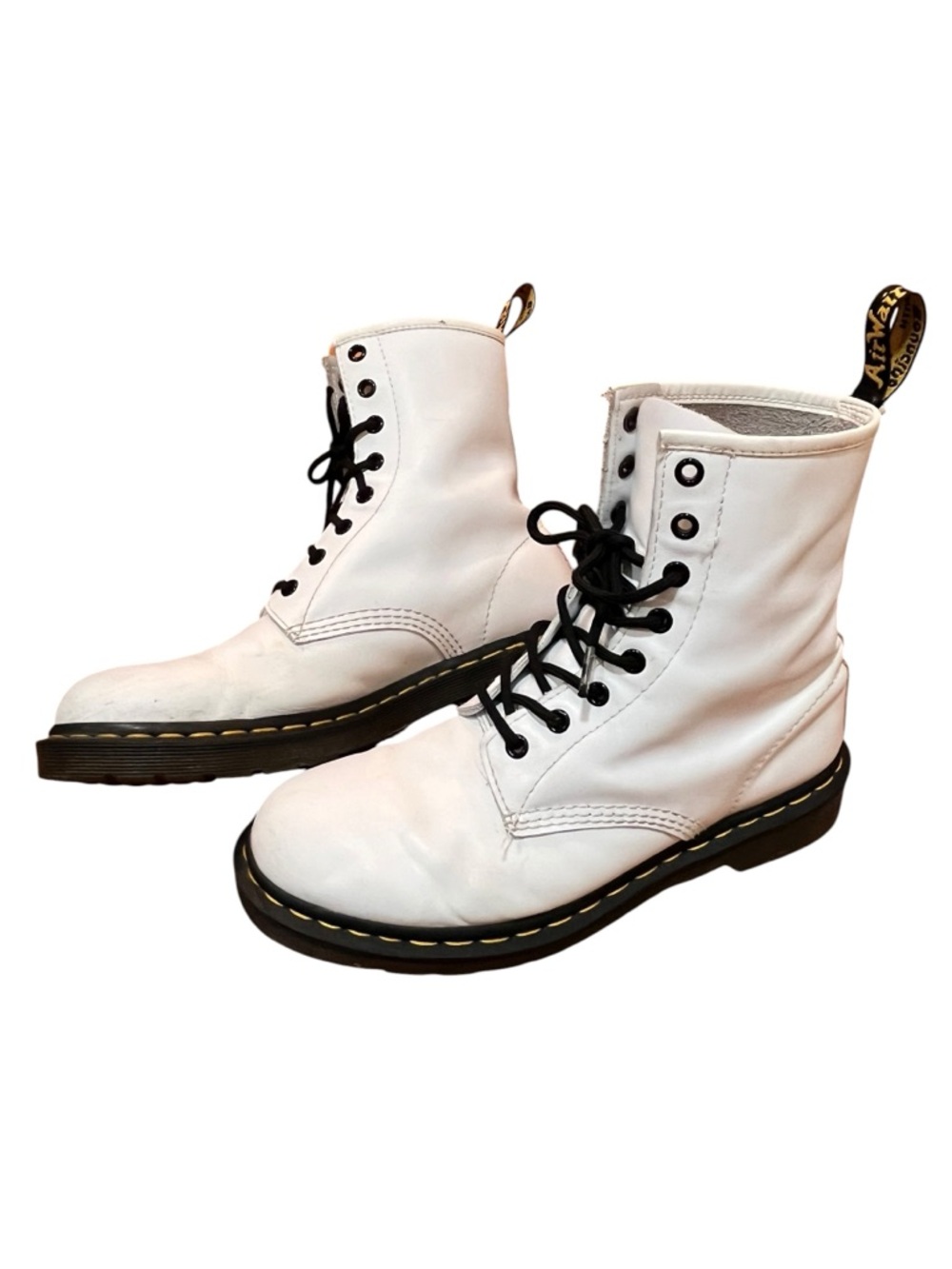 Dr. Martens White Boots Leather Lace-Up Combat Boots Black Laces Moto Size 10